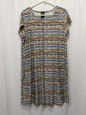 Pure Essence Urbanology Shift T Shirt Dress Striped Pockets Large